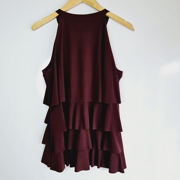 WHBM Burgundy Ruffle Layer Strap Lace Up Sleeveless Blouse L - Picture 5 of 5